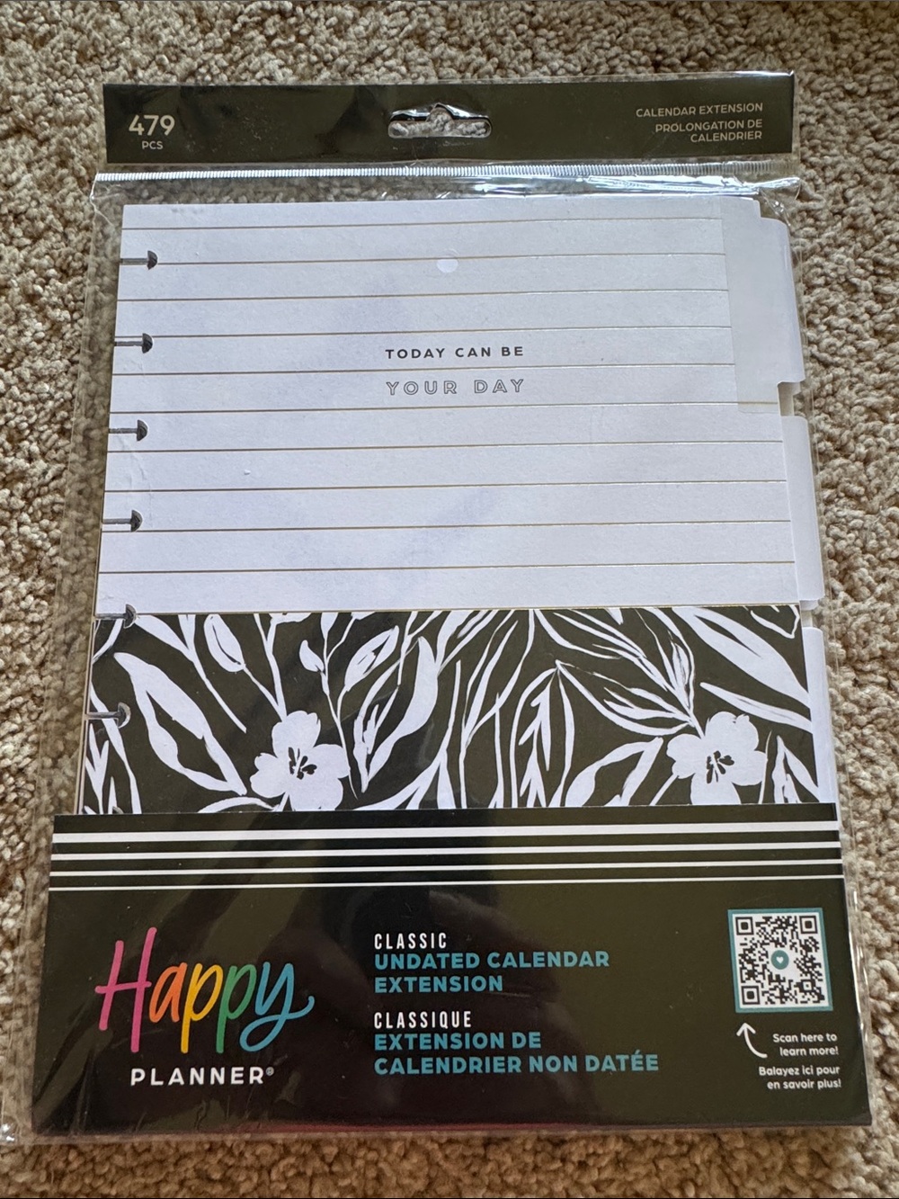 Happy Planner Black & White Floral Undated Calendar Extension-Classic Size